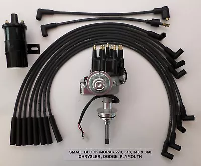 MOPAR 318 340 360 SMALL CAP HEI Distributor + Black 45K Coil + Spark Plug Wires • $151.75