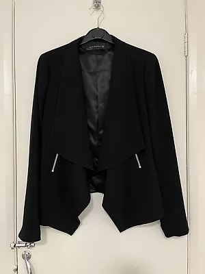 ZARA Black Flowing Waterfall Jacket Blazer W/ Zip Detail XS BNWOT • £14.99