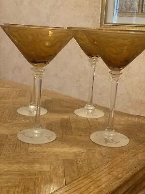 Set Of 4 Michael Weems Amber Tall Martini Glass Signed • $100