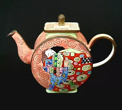 Kelvin Chen Collectible Copper Enamel Miniature Teapot Handpainted HUG By Klimt  • $39.50