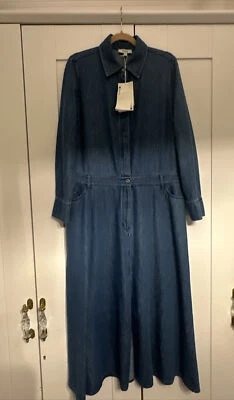 £20 • Buy COS Women's Blue A-line Denim Dress Long Sleeve Maxi Length Pockets - UK 18 BNWT