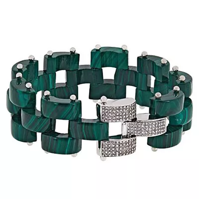 HSN Rarities Malachite Link Bracelet With White Zircon Clasp $2599 • $1249