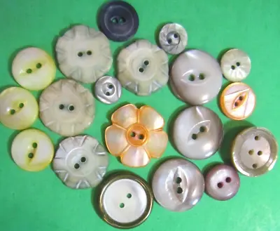 (19) Vintage 3/8 -7/8  Pearl Shell 2&4-hole Buttons Floral Carved Mixed Lot-b8 • $12.99