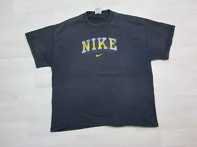 Vintage Nike T Shirt (XL) Y2K Spellout Center Swoosh Gray Tag Sports Black • $15.18