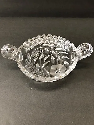 Vintage Antique American Brilliant Crystal Glass Floral Handled Nappy Bowl Dish • $24