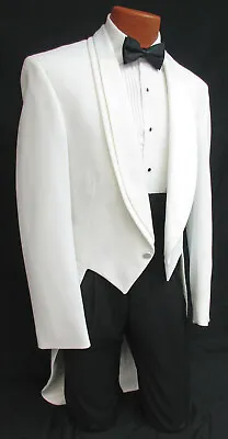 Men's White Oscar De La Renta Tuxedo Tailcoat Long Tails Wedding Mardi Gras 58L • $64.99