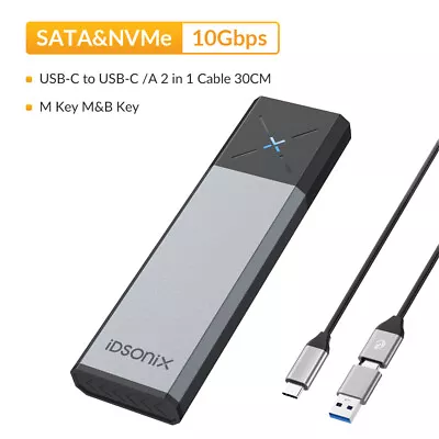 IDsonix USB3.2 10Gbps To M.2 NVMe SATA SSD External Enclosure Storage Case USB-C • $28.99