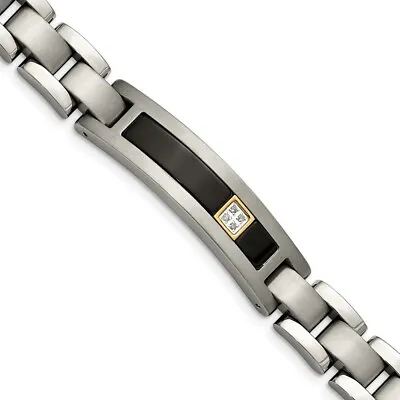 Titanium 14K Gold Accent Onyx & .05ctw Diamond Link Bracelet 8 Inch • $313.98