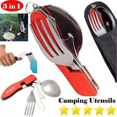 Portable Camping Cutlery Set 3-In-1 Stainless Steel Utensils For Outdoor Travel • £7.89