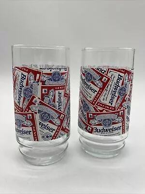 2 Vintage BUDWEISER Beer Logos 12 Oz. Collectors Drinking Glass Anheuser-Busch • $18.27