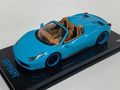 1/18 MR Collection Ferrari 458 Spider Baby Blue Frgiato Wheels On Carbon Base • $699.95