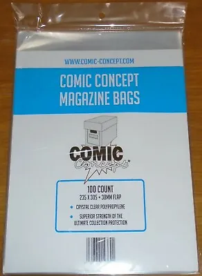 100 X COMIC CONCEPT  ( MAGAZINE BAGS )   SIZE IN PICTURE AND DESCRIPTION STORAGE • £10.74