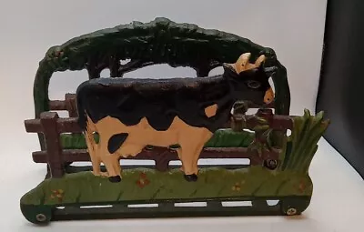 Vintage Cast Iron Cow Towel Napkin Holder Farmhouse Letter Organizer • $20