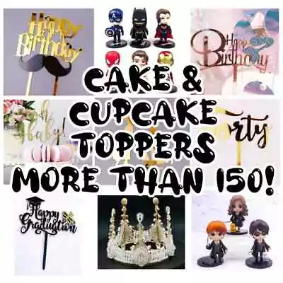 $6.25 • Buy 165 STYLES Cake Cupcake 3D Topper Birthday Baby Shower Wedding Grad EID