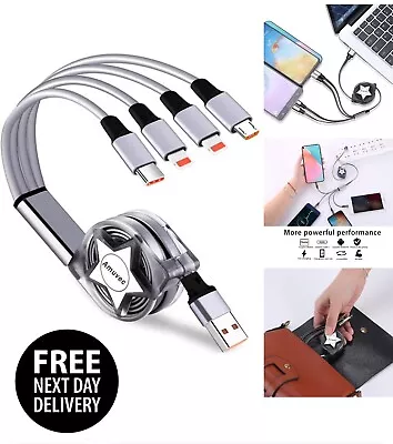 Multi Charger Cable 4 In 1 USB Charging Cable Retractable Fast Charge 4 Devices • £9.49