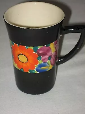 PAI Antique J Mrazek Pottery Peasant Art Czechoslovakia Black Floral Mug • $5