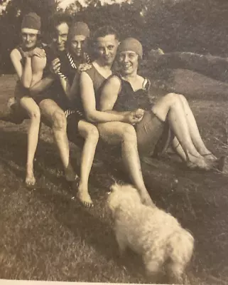 Antique 1910s Swimsuits Bathing Suits Beach Dog Men Women Original Photo P11c7 • $14.99