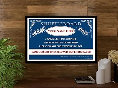 Personalized Table Shuffleboard House Rules Poster -framed - Gambling Encouraged • $44.99
