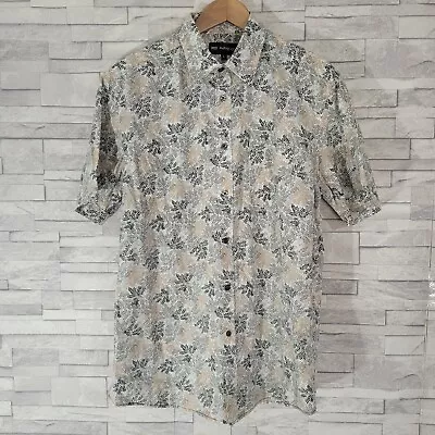 Mens M&S AUTOGRAPH Shirt Multicoloured Leaves Floral Cotton Large Short Sleeved  • £15.30