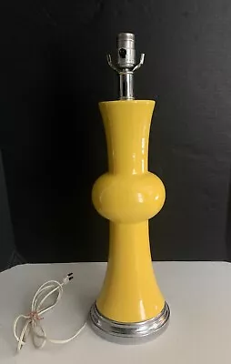 Vintage 70s Sunshine Yellow Ceramic Table Lamp Chrome Unique Mod MCM 22.5  • $90