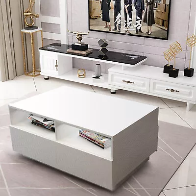 High Gloss LED Light Coffee Table White 4-Drawers Living Room Table Furniture US • $76.95