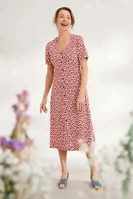 Seasalt Women's Dress - Red Lilian Tea Dress - Regular - Retro Paper Floral Crim • £26.98