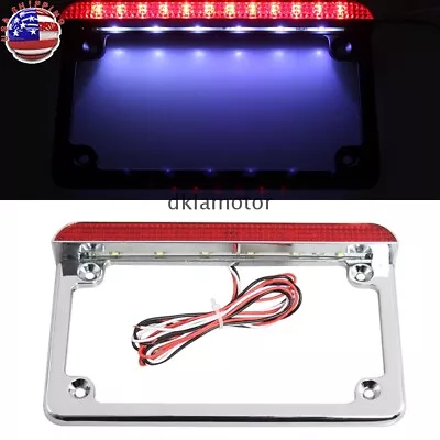 Chrome Motorcycle LED License Plate Frame W/ Tail Brake Red Light Universal USA • $22.37