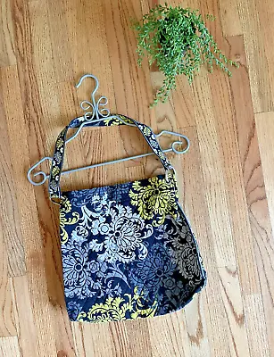 Vera Bradley Baroque Black Gray Yellow Quilted Cotton Tote Bag Purse 2010 • $20