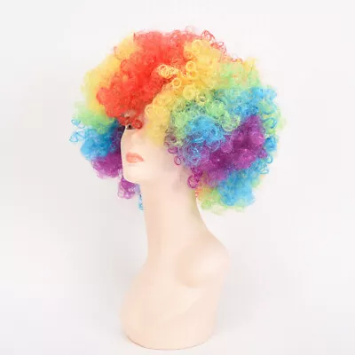 Rainbow Clown Wig 2Pcs Cosplay Hair Halloween Party Color Wigs • £12.59