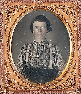 Handsome Young Man Patterned Work Shirt Suspenders 1/6 Plate Daguerreotype S985 • $585