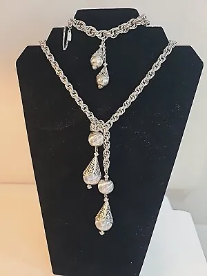 Vintage 1961 MCM MONET Silver Tone  Double Tassel Rope Necklace & Bracelet  • $115