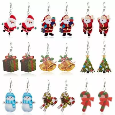 Ear Studs Dangle Drop Earrings Christmas Tree Santa Claus Acrylic Printing • $6.19