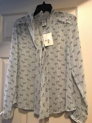 LC Lauren Conrad Disney Minnie Mouse Bow Lt Blue Blouse Long Sleeves New • $14