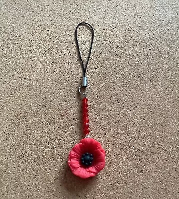 Handmade Red Poppy Flower Mobile  Phone Charm/pencil Case / Bag Charm 🎁 • £3