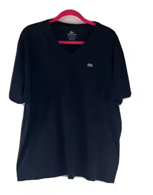 $24.95 • Buy Lacoste Mens Pima Cotton Black Short Sleeve V Neck T Shirt Size 9 4XL Green Logo