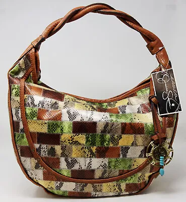 $39.99 • Buy NEW Jessica Simpson Snakeskin Patchwork Braided Handle Large Hobo Handbag Purse