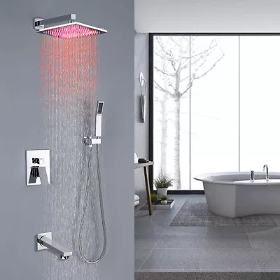 12 Inch LED Rain Mixer Shower Faucet Combo Set Rainfall Shower Tub Mixer Tap • $89