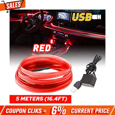 5M Red Car Interior Atmosphere Wire Strip Light LED Decor Lamp Car Accessories • $5.99