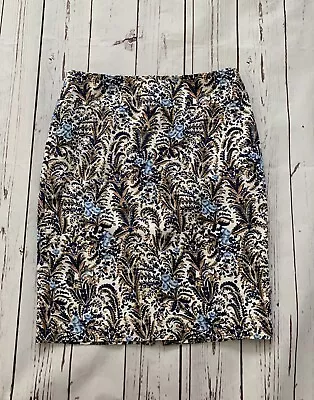 Ann Taylor Skirt Womens 0 Petite Brown Blue Floral Print Lined Pencil Cotton • $12.99