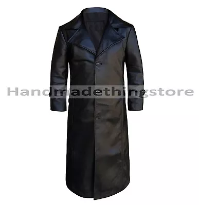 Black Leather Trench Coat Long Coat For Men - Men Genuine Lambskin Leather Coat • $115