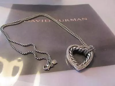 David Yurman Pave Diamond Cable Heart Sterling Silver Pendant Necklace 0.60 Tcw • $1104.40