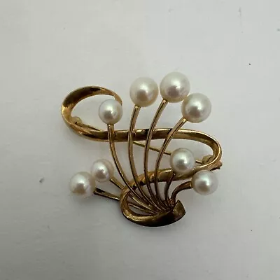 Mikimoto Cultured Pearl Brooch 14k Yellow Gold Statement Pin • $350