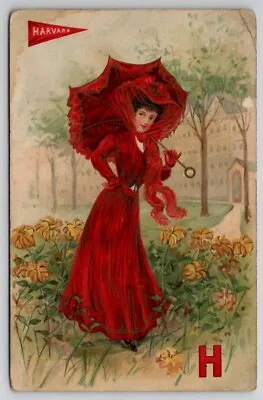 College Girls Harvard Pennant Beauty In Red In Lilly Patch 1910 Postcard D21 • $19.95