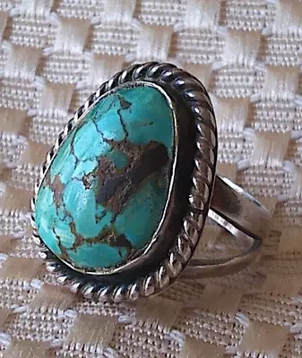 Vintage Native American Sterling Silver Blue/Green Turquoise Ring 6g (Grp. 14) • $59.99