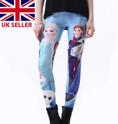 £9.99 • Buy Women Frozen Anna Elsa Movie Cartoon Print Leggings Ladies Stretchy Skinny Pants