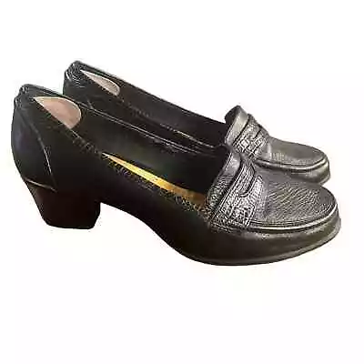 Michelle D Pump Block Heeled Shoes Women’s 8M Black Leather Comfort Loafers 8M • $19.99