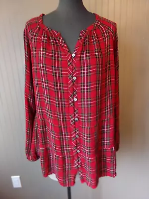 J JILL Red Plaid Peasant Style Top Blouse Size 2X • £7.91