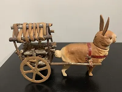 Antique Paper Mache Walk 4-5/8”Tall Easter Rabbit Candy Container Hutch Cart • $250