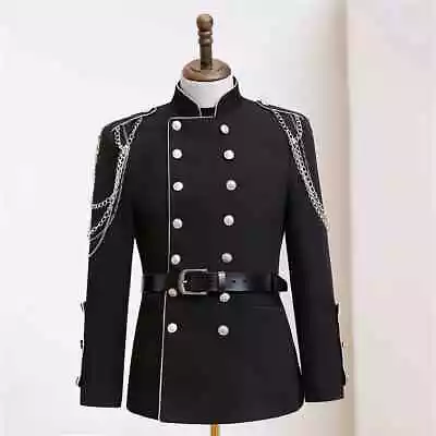 2024 Men's Black Metal Chain Jacket Standing Collar Palace Coat Tailcoat • $194.46