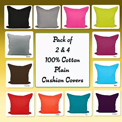 £6.99 • Buy Pack Of 2 & 4 Plain Dyed 100% Cotton Cushion Covers Soft And Attractive Colours 